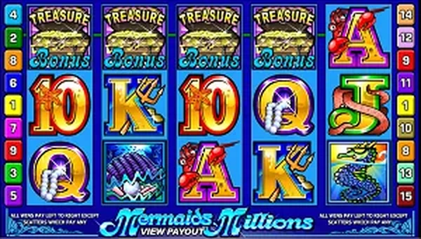 The Mermaids Millions reels showing the mermaid, oyster and seahorse symbols